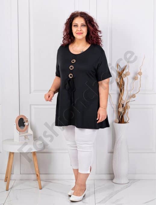 Plus size τουνίκ με τρία ξύλινα κουμπιά-μαύρο-κωδ 1683