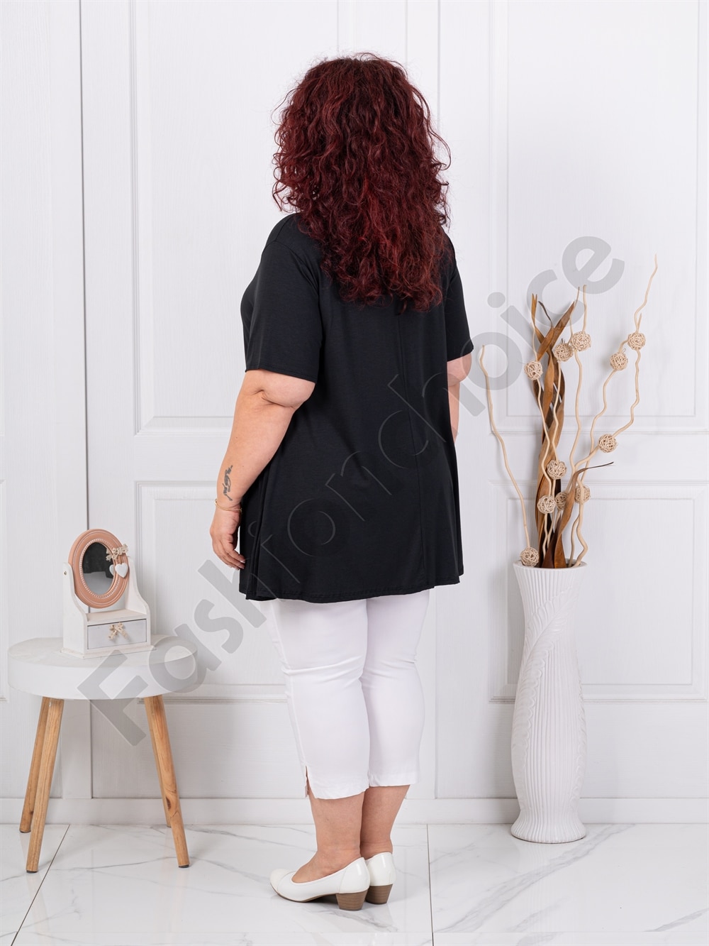 Plus size τουνίκ με τρία ξύλινα κουμπιά-μαύρο-κωδ 1683