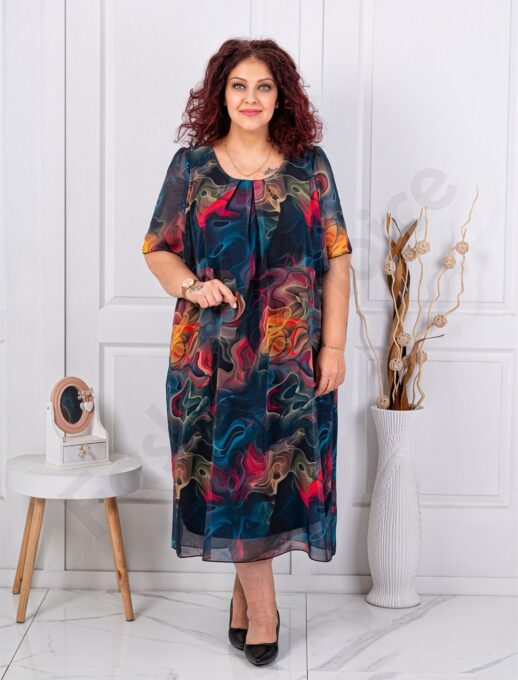 Plus size σιφόν φόρεμα με αφηρημένο σχέδιο-κωδ 26014