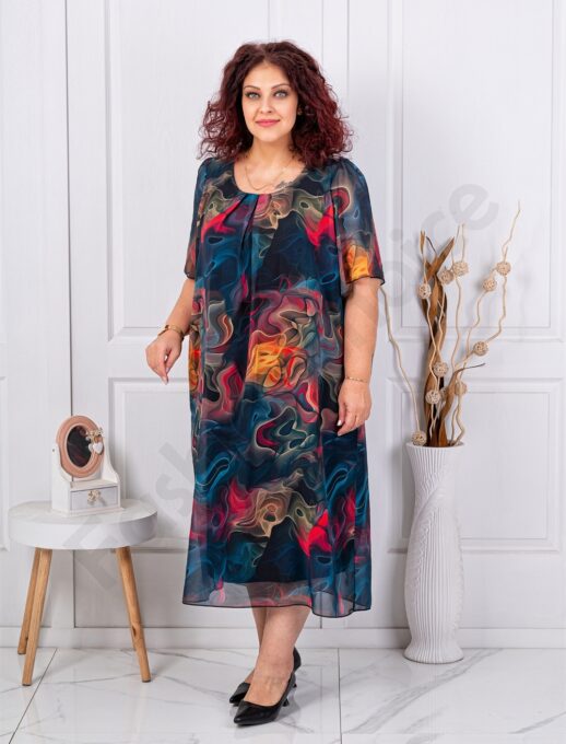 Plus size σιφόν φόρεμα με αφηρημένο σχέδιο-κωδ 26014