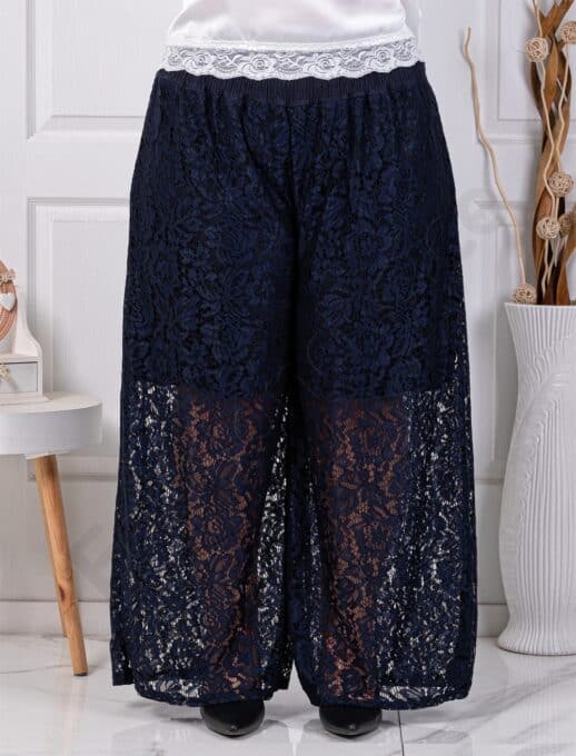 Plus size παντελόνι από δαντέλα-σκούρο μπλε-κωδ 3288-2