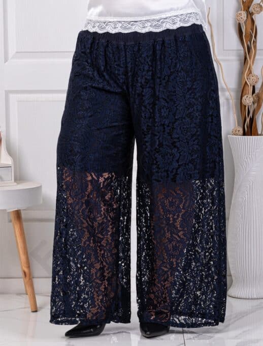 Plus size παντελόνι από δαντέλα-σκούρο μπλε-κωδ 3288-2