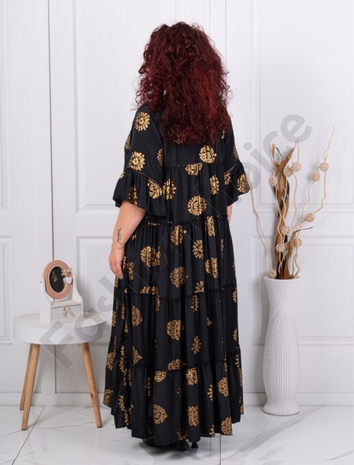 Plus size μεταξωτό φόρεμα χρυσά μοτίβα-μαύρο-κωδ 11221