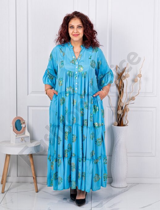 Plus size μεταξωτό φόρεμα-μπλε-κωδ 11243