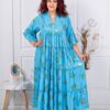 Plus size μεταξωτό φόρεμα-μπλε-κωδ 11243