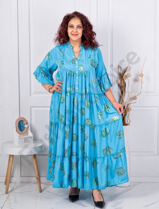 Plus size μεταξωτό φόρεμα-μπλε-κωδ 11243