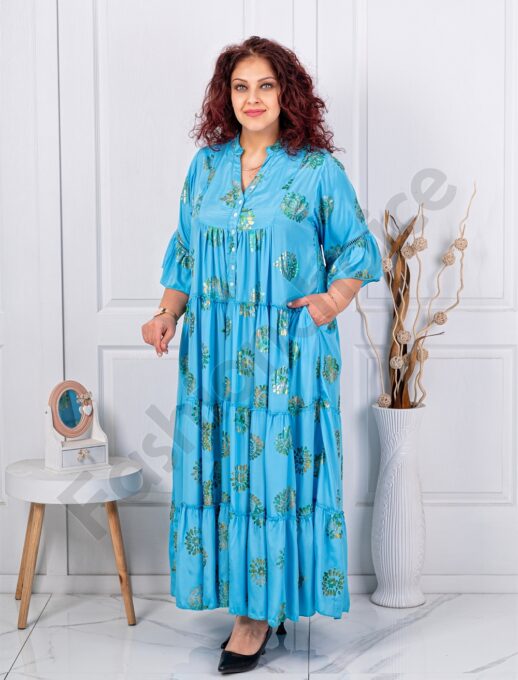 Plus size μεταξωτό φόρεμα-μπλε-κωδ 11243