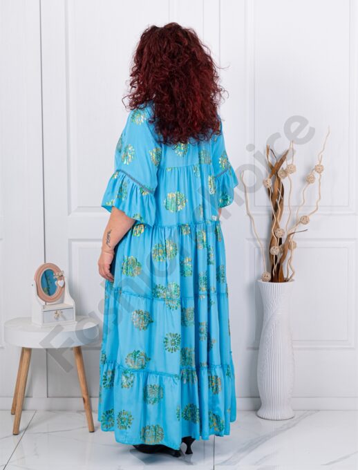 Plus size μεταξωτό φόρεμα-μπλε-κωδ 11243