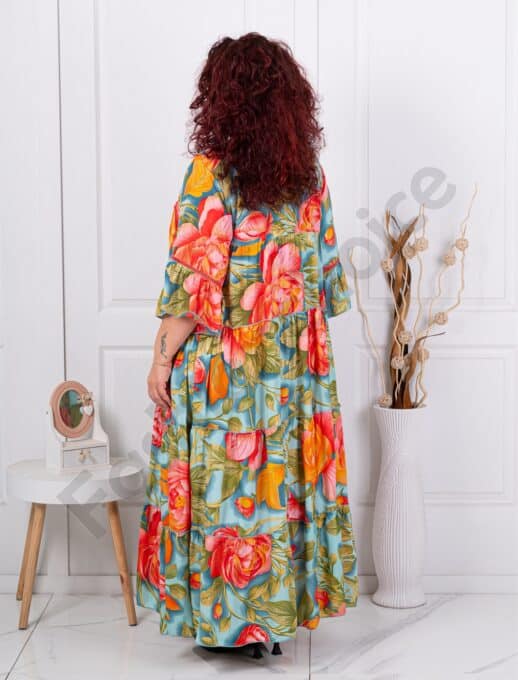 Plus size μεταξωτό φόρεμα φλόραλ-μπλε-κωδ Р-01