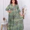 Plus size μεταξωτό φόρεμα χρυσά τριαντάφυλλα-βεραμάν-κωδ 10151