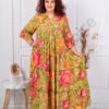 Plus size μεταξωτό φόρεμα φλόραλ-μπεζ-κωδ P-10