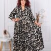Plus size μεταξωτό φόρεμα μπεζ φύλλα-μαύρο-κωδ 4171