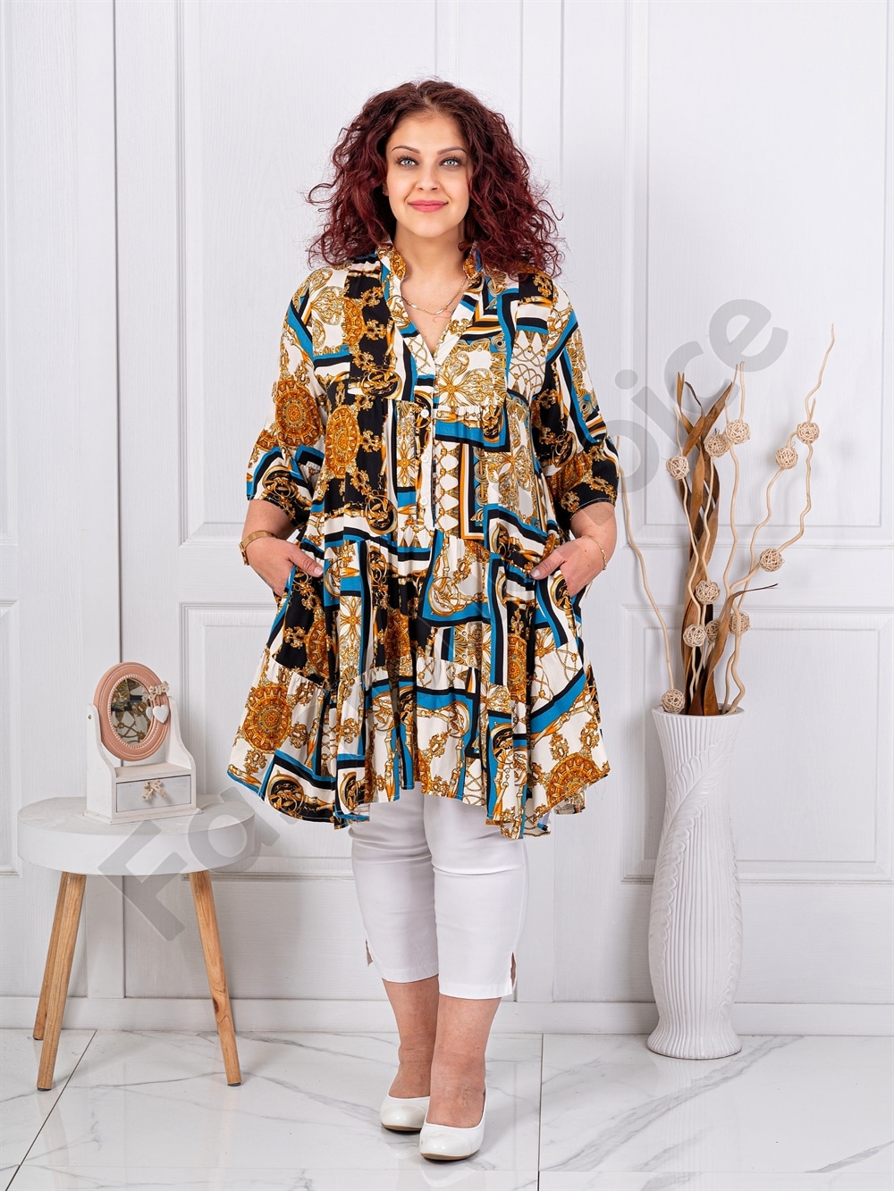 Plus size τουνίκ με βολάν-boho-κωδ 51171