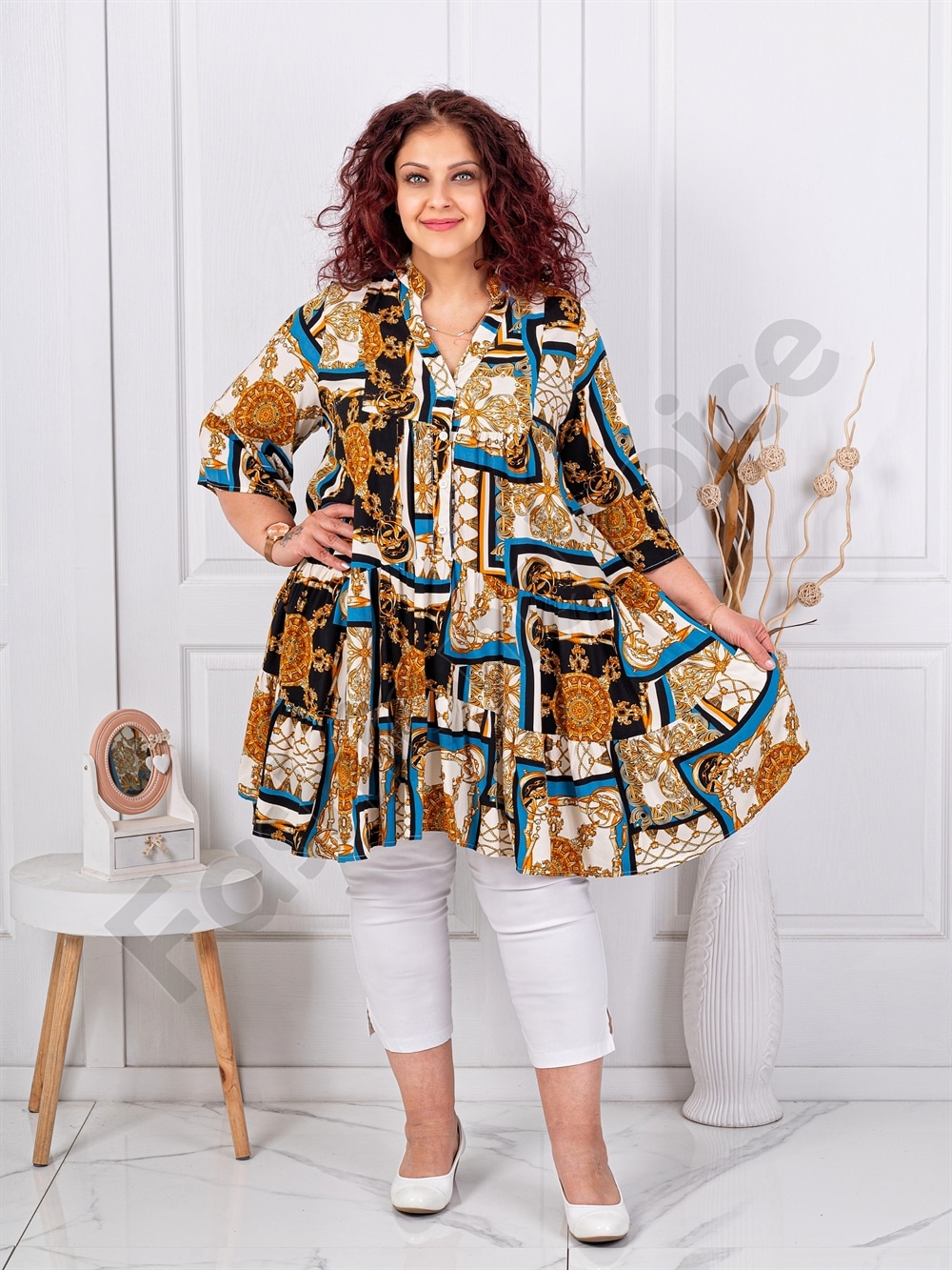 Plus size τουνίκ με βολάν-boho-κωδ 51171