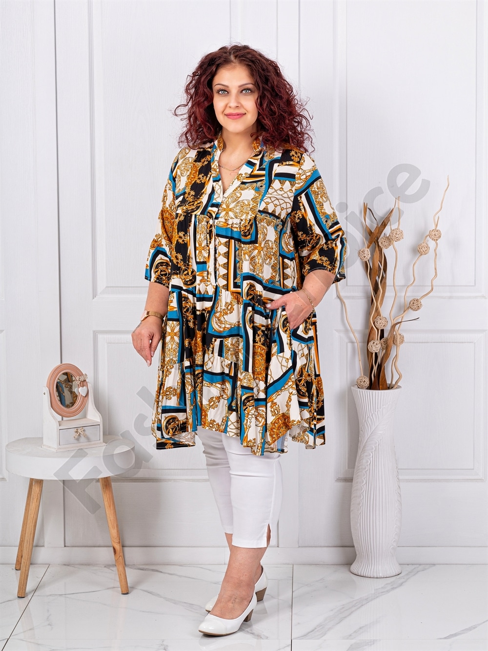 Plus size τουνίκ με βολάν-boho-κωδ 51171