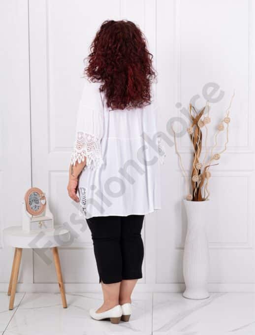 Plus size μπλούζα με δαντέλα στο τελείωμα-λευκό-κωδ 8385-6