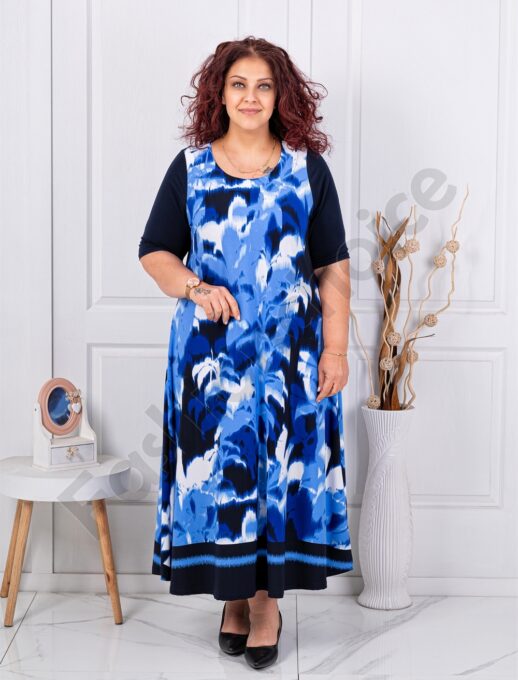 Plus size φόρεμα φλόραλ-μπλε-κωδ 26824