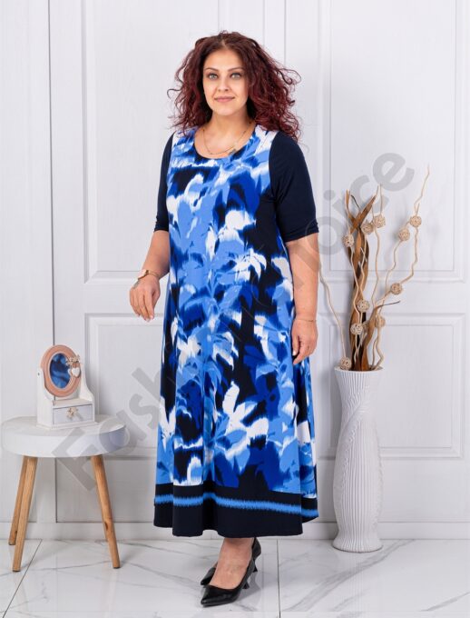 Plus size φόρεμα φλόραλ-μπλε-κωδ 26824