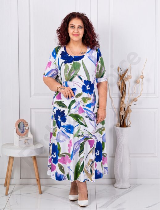 Plus size φόρεμα φλόραλ-λευκό-κωδ 26824-2