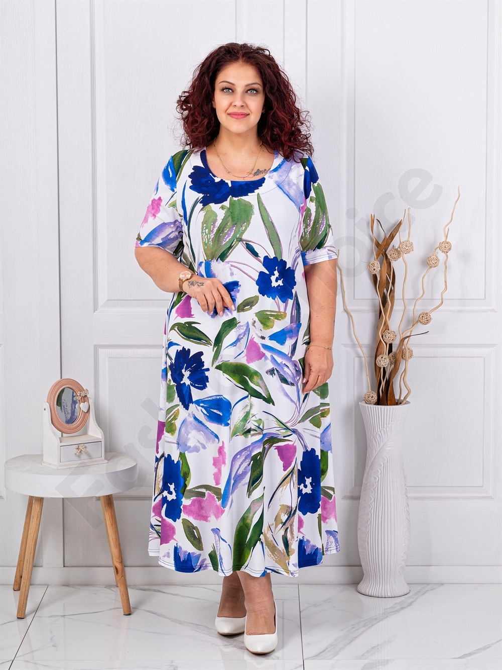 Plus size φόρεμα φλόραλ-λευκό-κωδ 26824-2