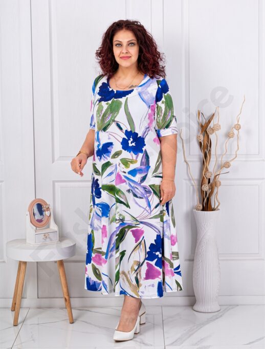 Plus size φόρεμα φλόραλ-λευκό-κωδ 26824-2