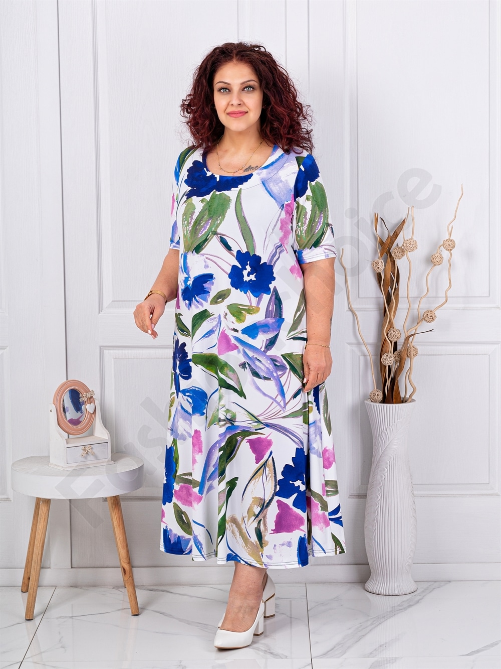 Plus size φόρεμα φλόραλ-λευκό-κωδ 26824-2