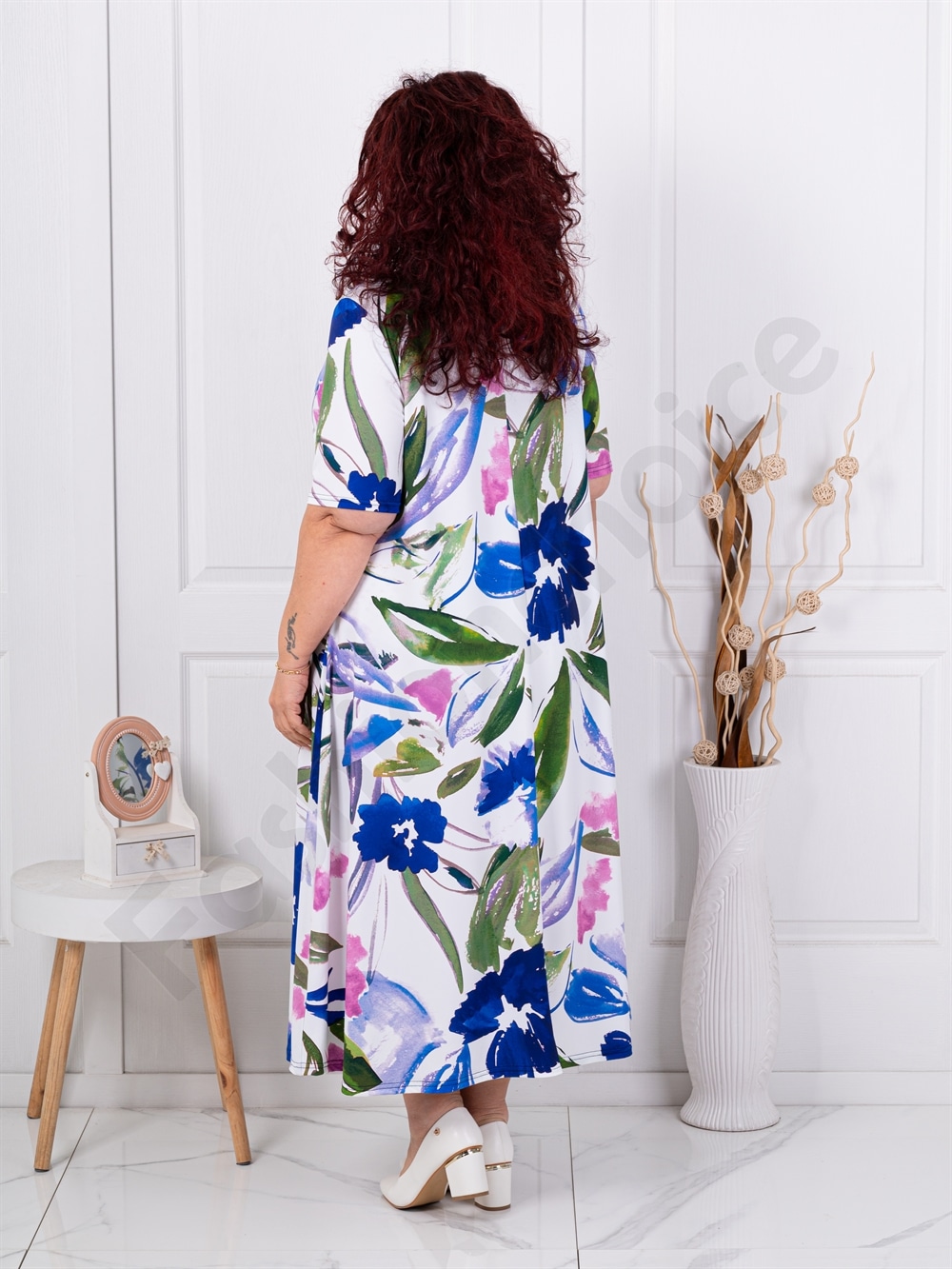 Plus size φόρεμα φλόραλ-λευκό-κωδ 26824-2