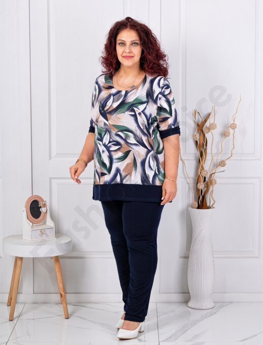 Plus size σετ παντελόνι & μπλούζα φλόραλ-πράσινο-κωδ 1487-1