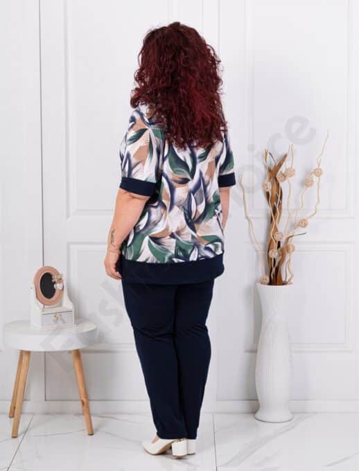 Plus size σετ παντελόνι & μπλούζα φλόραλ-πράσινο-κωδ 1487-1