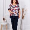 Plus size σετ παντελόνι & μπλούζα φλόραλ-μπορντό-κωδ 1487-1