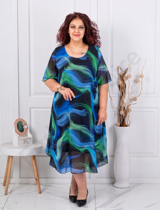 Plus size σιφόν φόρεμα-μπλε/πράσινο-κωδ 26250-4