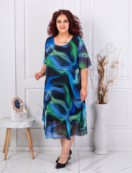 Plus size σιφόν φόρεμα-μπλε/πράσινο-κωδ 26250-4