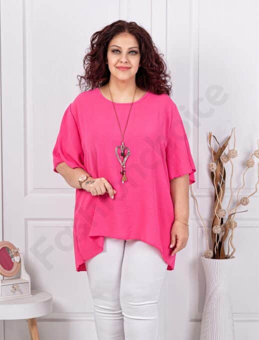 Plus size ασύμμετρη μπλούζα με πλισε πλάτη-φούξια-κωδ 10025-13