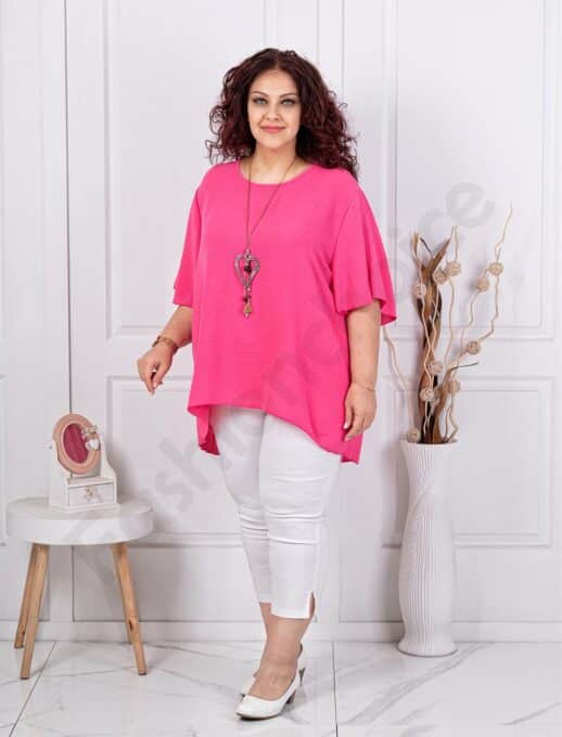 Plus size ασύμμετρη μπλούζα με πλισε πλάτη-φούξια-κωδ 10025-13