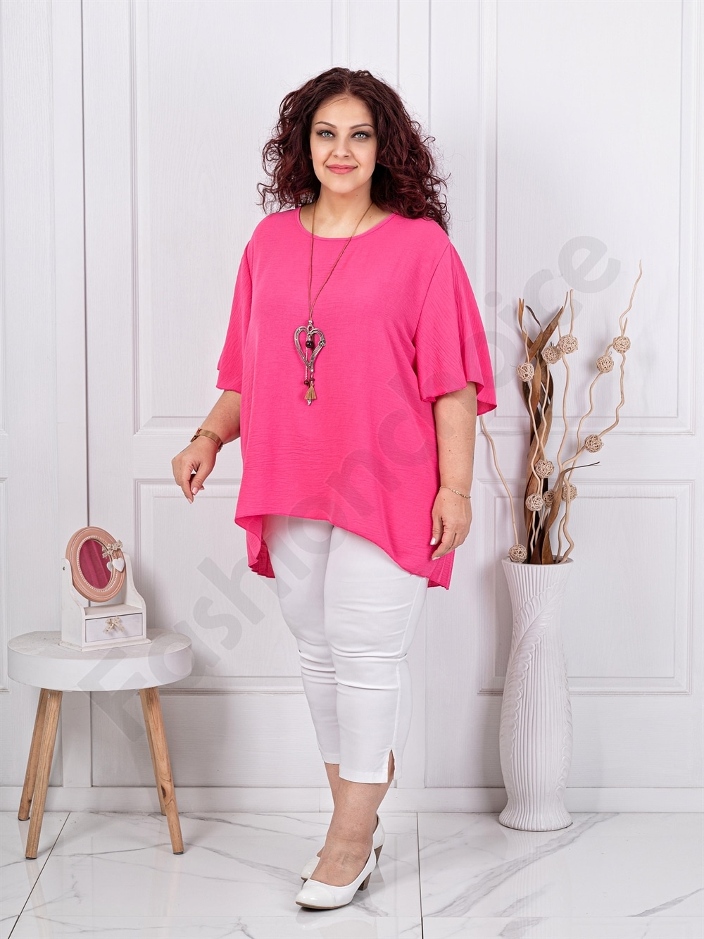 Plus size ασύμμετρη μπλούζα με πλισε πλάτη-φούξια-κωδ 10025-13