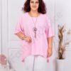 Plus size ασύμμετρη μπλούζα με πλισε πλάτη-ροζ-κωδ 10025-16