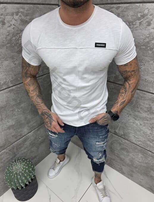 Βαμβακερό T-shirt με εξωτερική ραφή-λευκό-κωδ 26144-2