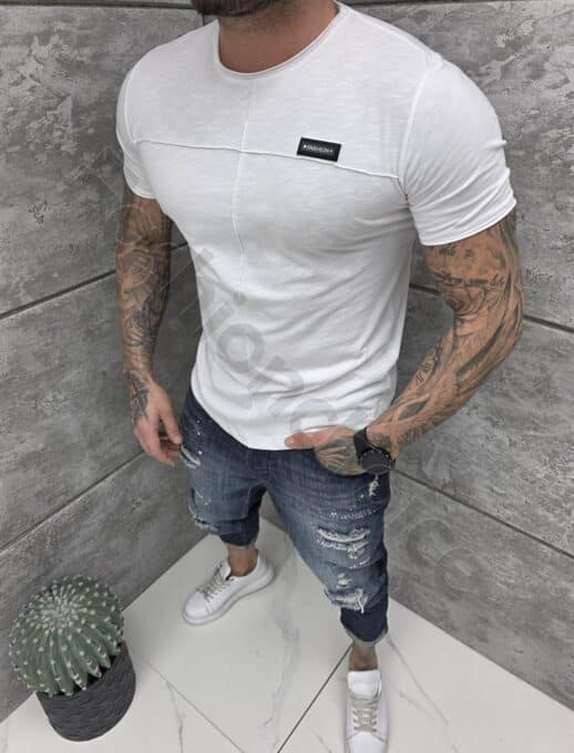 Βαμβακερό T-shirt με εξωτερική ραφή-λευκό-κωδ 26144-2