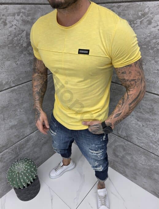 Βαμβακερό T-shirt με εξωτερική ραφή-κίτρινο-κωδ 26144-1