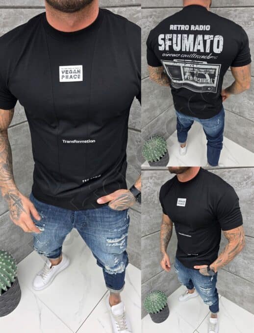 T-shirt με τύπωμα στην πλάτη-μαύρο-κωδ 1721