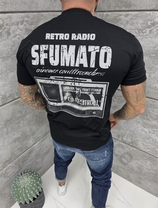 T-shirt με τύπωμα στην πλάτη-μαύρο-κωδ 1721