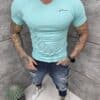 Ανδρική V μπλούζα κοντομάνικη Slim fit-μέντα-κωδ 262012-3