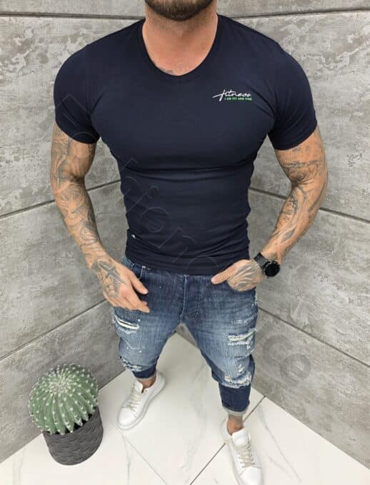 Ανδρική V μπλούζα κοντομάνικη Slim fit-σκούρο μπλε-κωδ 262012-5
