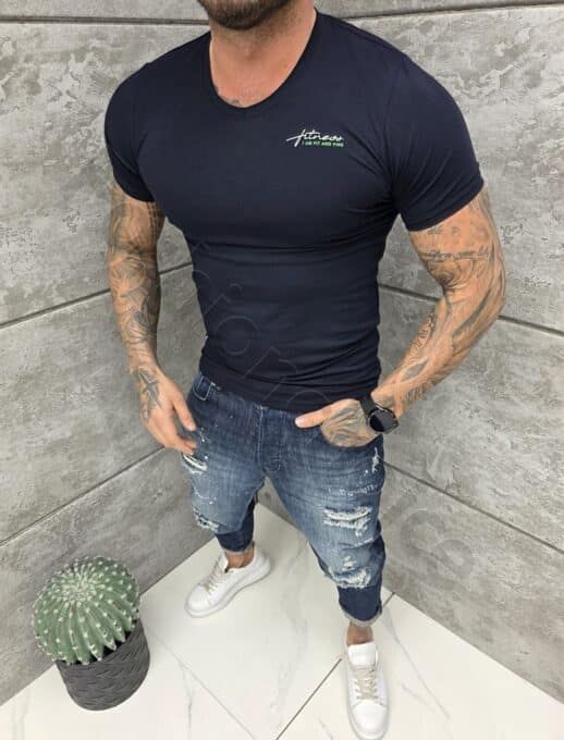 Ανδρική V μπλούζα κοντομάνικη Slim fit-σκούρο μπλε-κωδ 262012-5