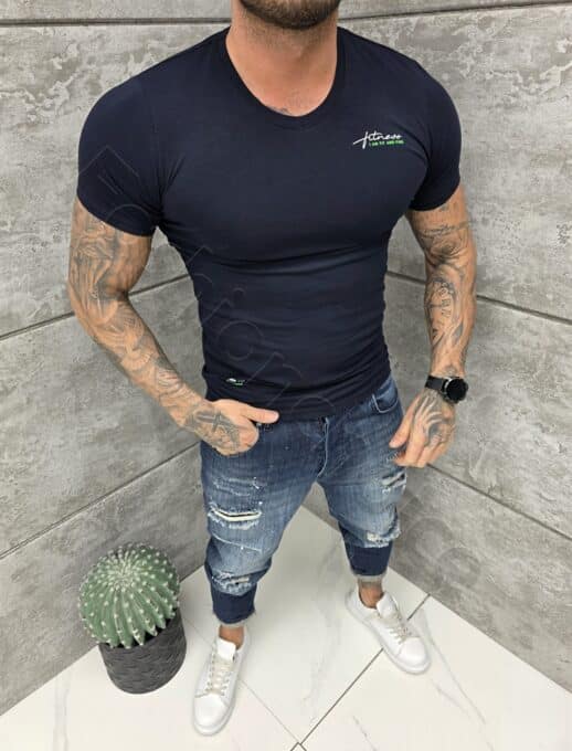 Ανδρική V μπλούζα κοντομάνικη Slim fit-σκούρο μπλε-κωδ 262012-5