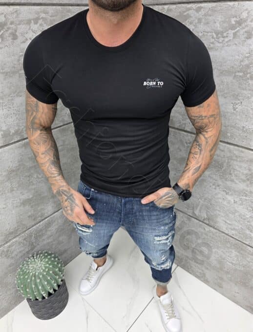 Ανδρική μπλούζα κοντομάνικη Slim fit-μαύρο-κωδ 261009