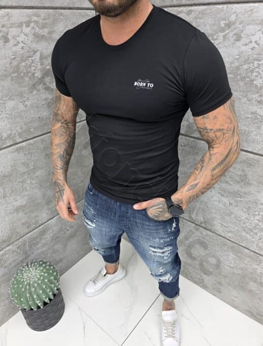 Ανδρική μπλούζα κοντομάνικη Slim fit-μαύρο-κωδ 261009