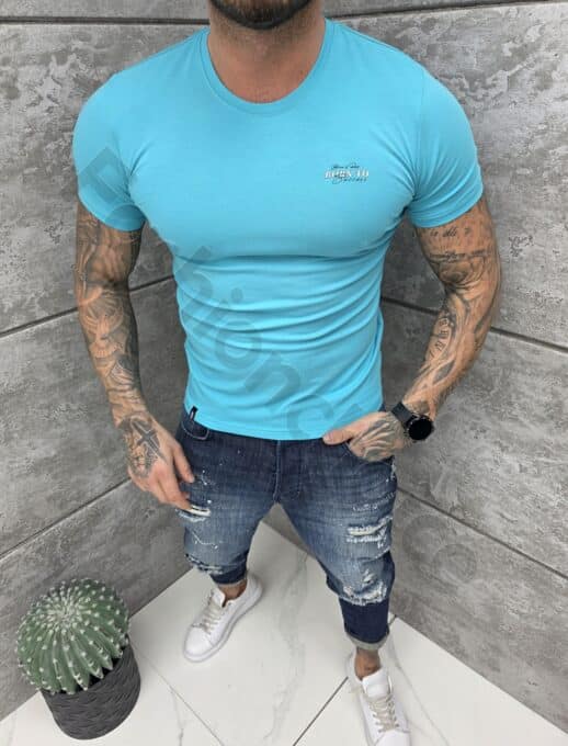 Ανδρική μπλούζα κοντομάνικη Slim fit-βεραμάν-κωδ 261009-9