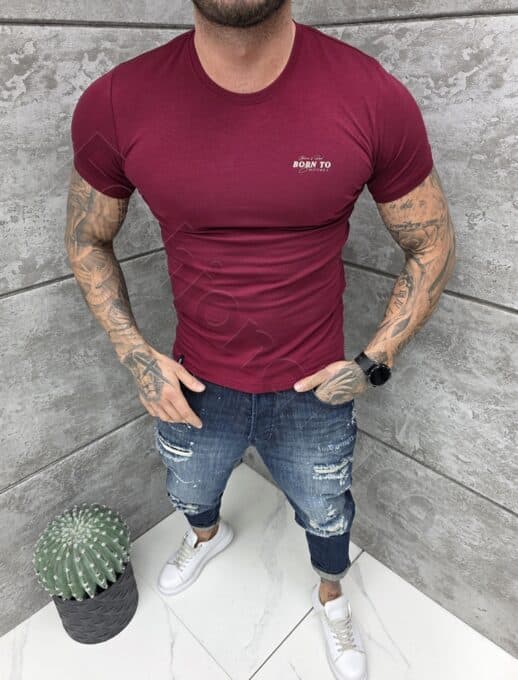 Ανδρική μπλούζα κοντομάνικη Slim fit-μπορντό-κωδ 261009-7