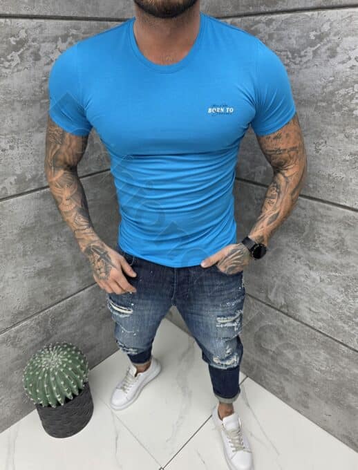 Ανδρική μπλούζα κοντομάνικη Slim fit-τυρκουάζ-κωδ 261009-6